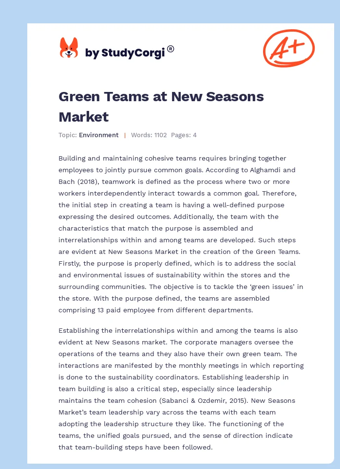 Green Teams at New Seasons Market. Page 1