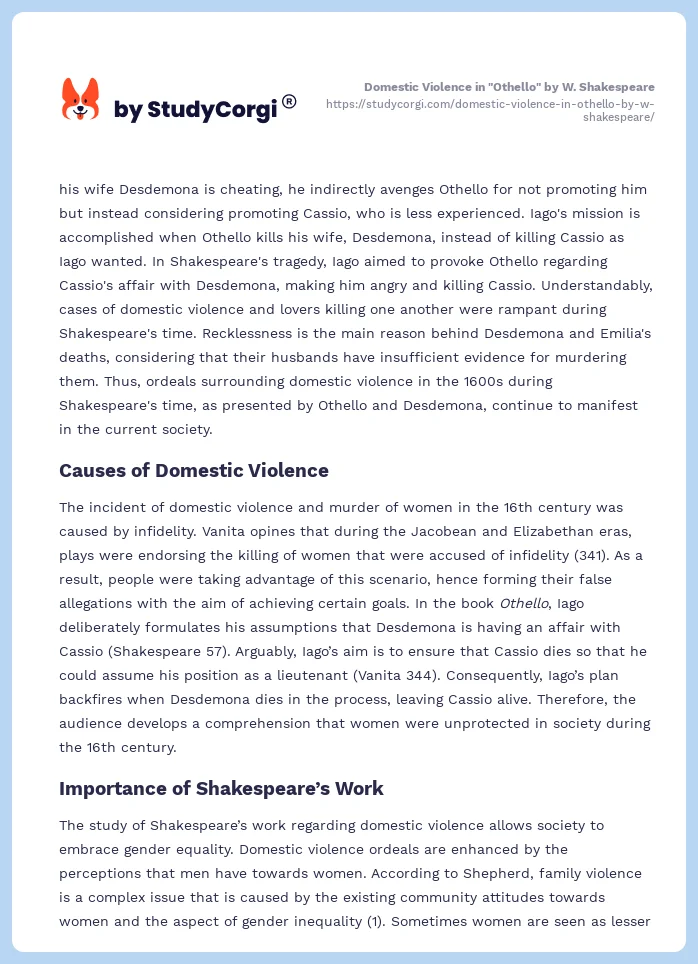 Domestic Violence in "Othello" by W. Shakespeare. Page 2