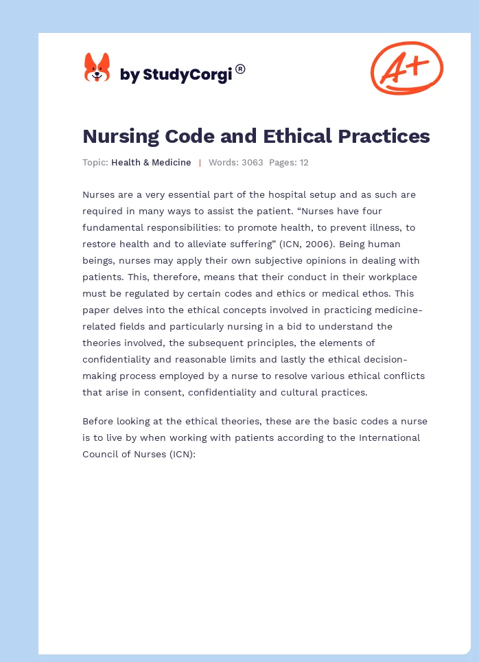Nursing Code and Ethical Practices. Page 1