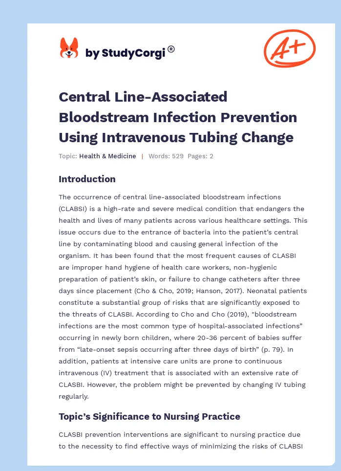 Central Line-Associated Bloodstream Infection Prevention Using Intravenous Tubing Change. Page 1