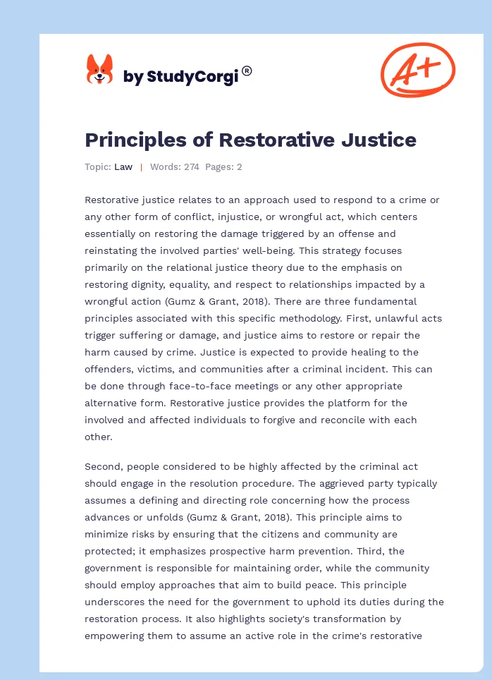 Principles of Restorative Justice. Page 1