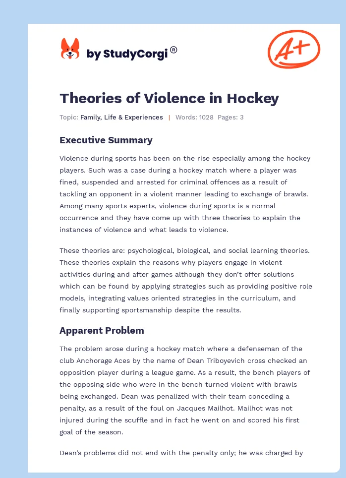 Theories of Violence in Hockey. Page 1