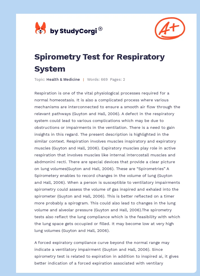 Spirometry Test for Respiratory System. Page 1