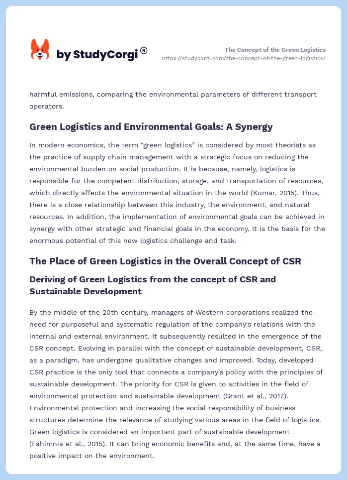 The Concept of the Green Logistics. Page 2
