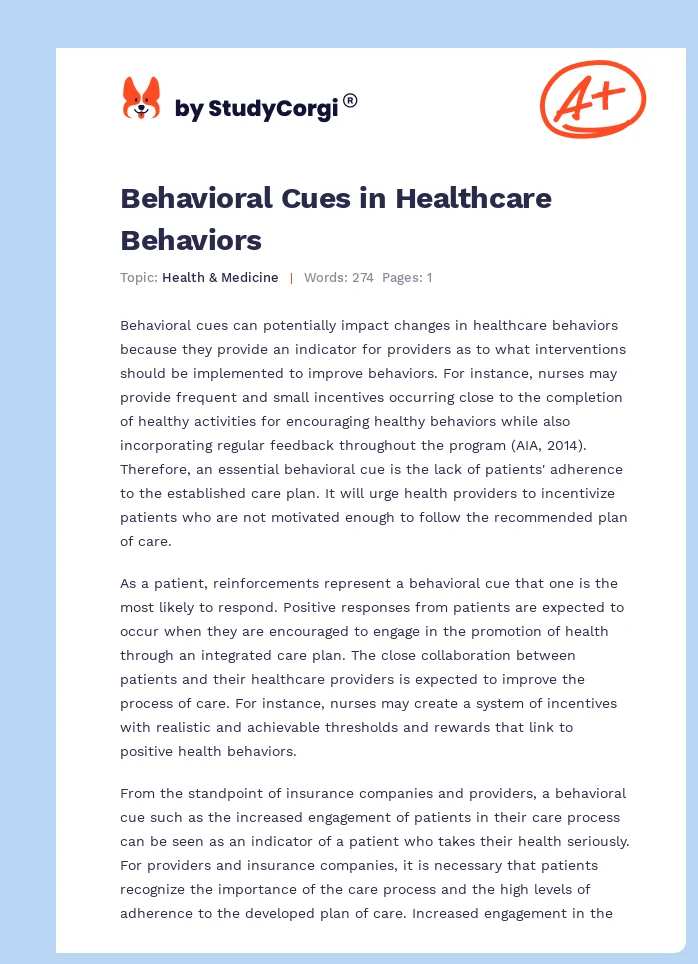 Behavioral Cues in Healthcare Behaviors. Page 1