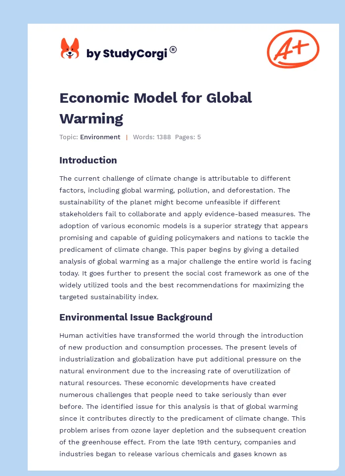 Economic Model for Global Warming. Page 1