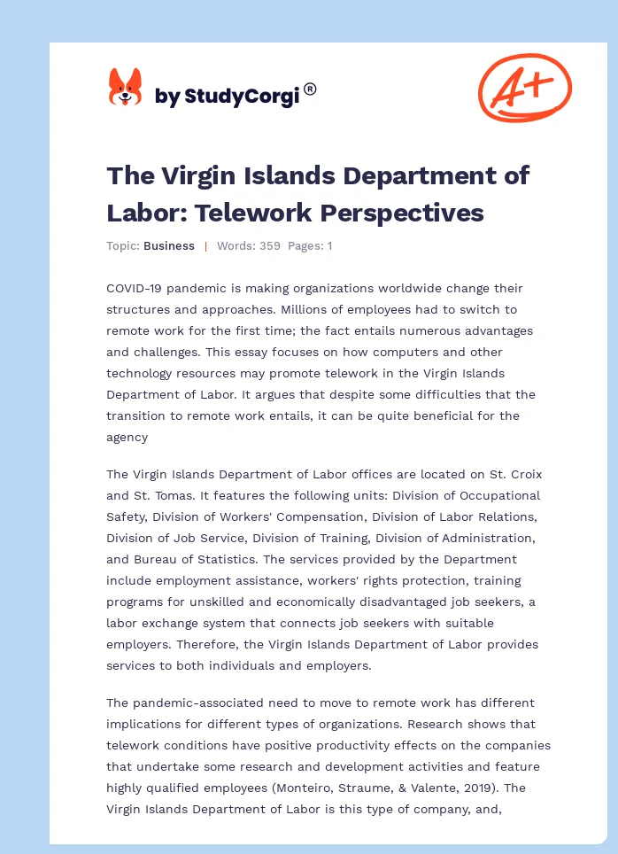 The Virgin Islands Department of Labor: Telework Perspectives. Page 1