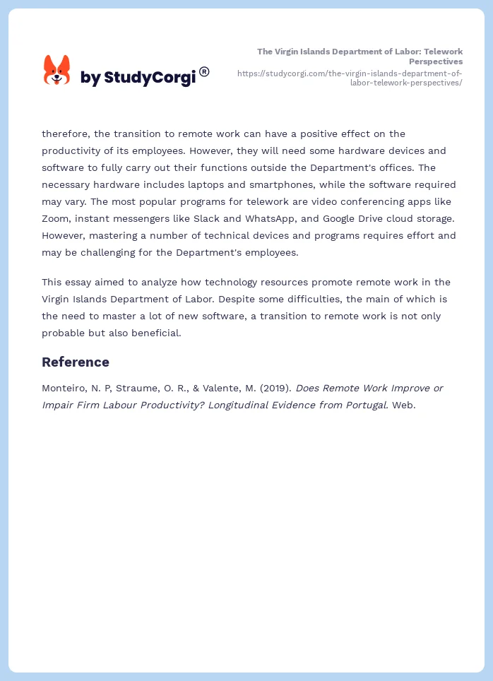 The Virgin Islands Department of Labor: Telework Perspectives. Page 2