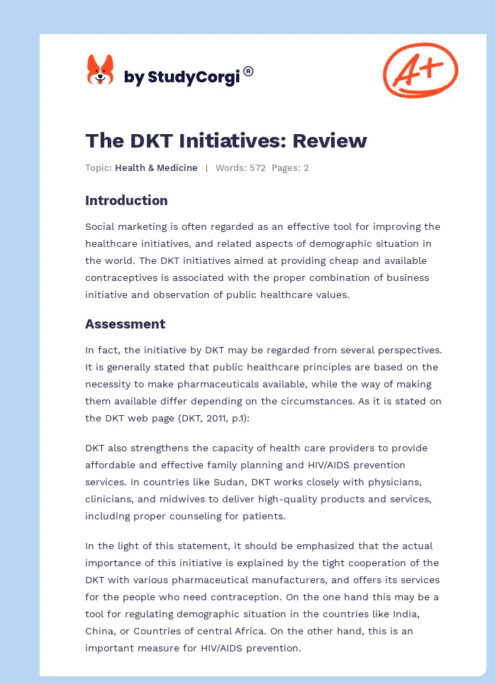 The DKT Initiatives: Review. Page 1