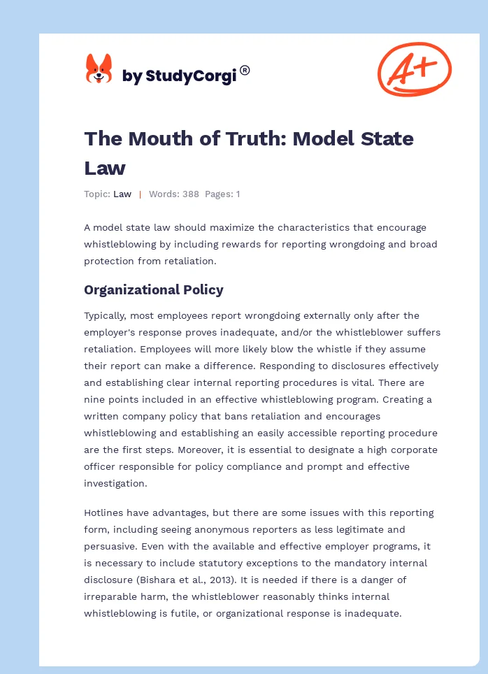 The Mouth of Truth: Model State Law. Page 1