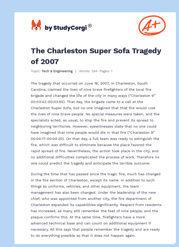 The Charleston Super Sofa Tragedy of 2007. Page 1