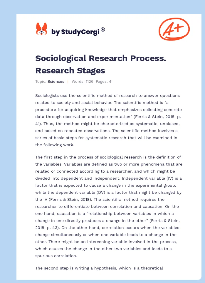 Sociological Research Process. Research Stages. Page 1