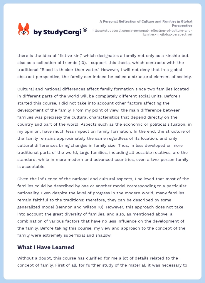 A Personal Reflection of Culture and Families in Global Perspective. Page 2