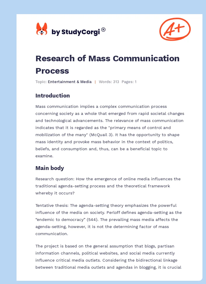 Research of Mass Communication Process. Page 1