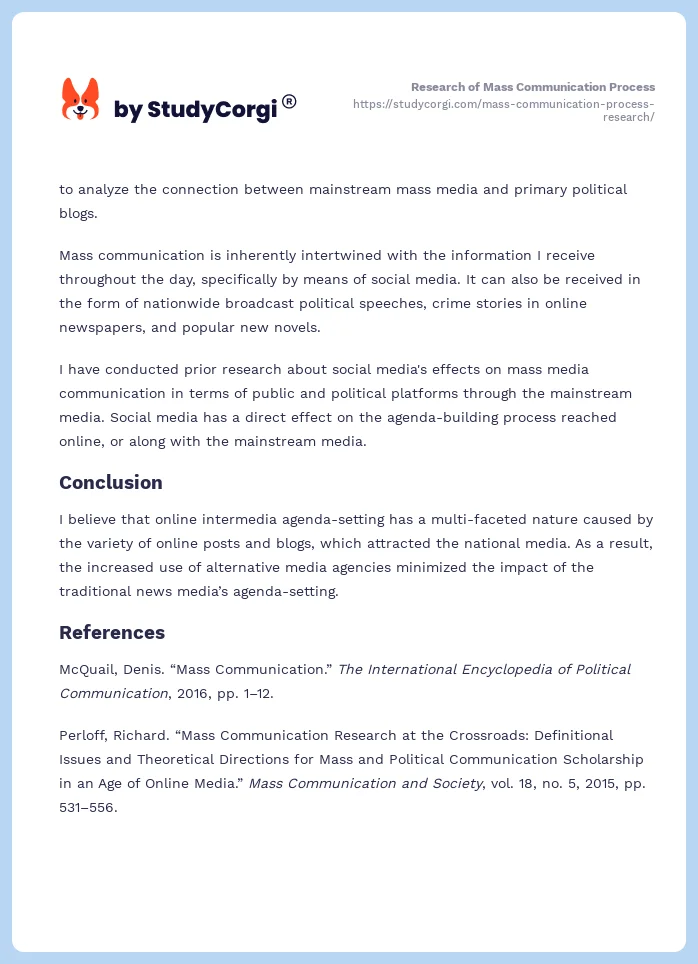 Research of Mass Communication Process. Page 2