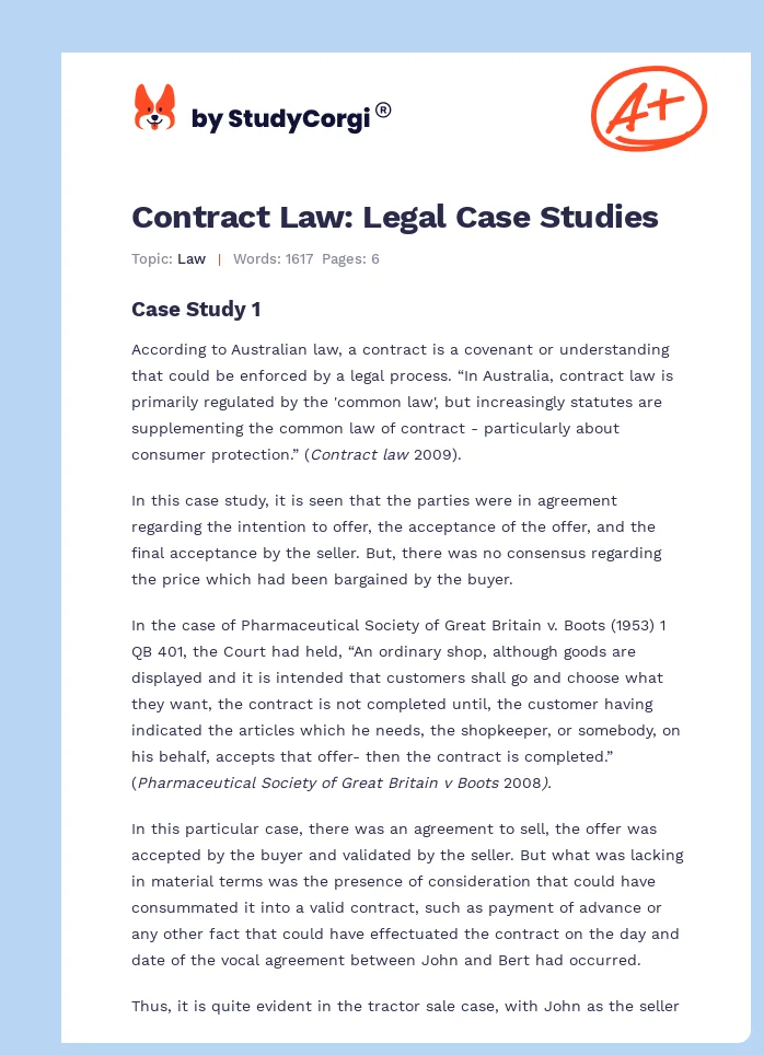Contract Law: Legal Case Studies. Page 1