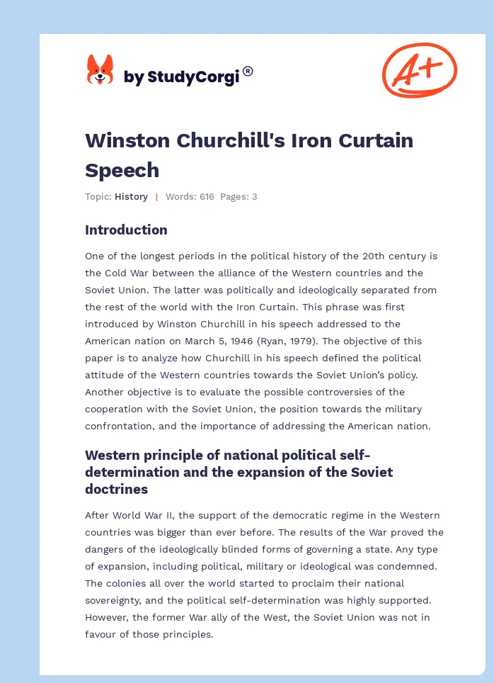 Winston Churchill's Iron Curtain Speech. Page 1