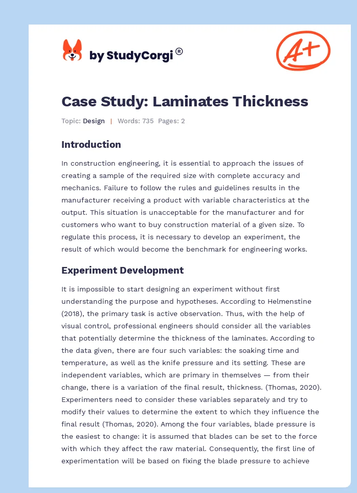 Case Study: Laminates Thickness. Page 1