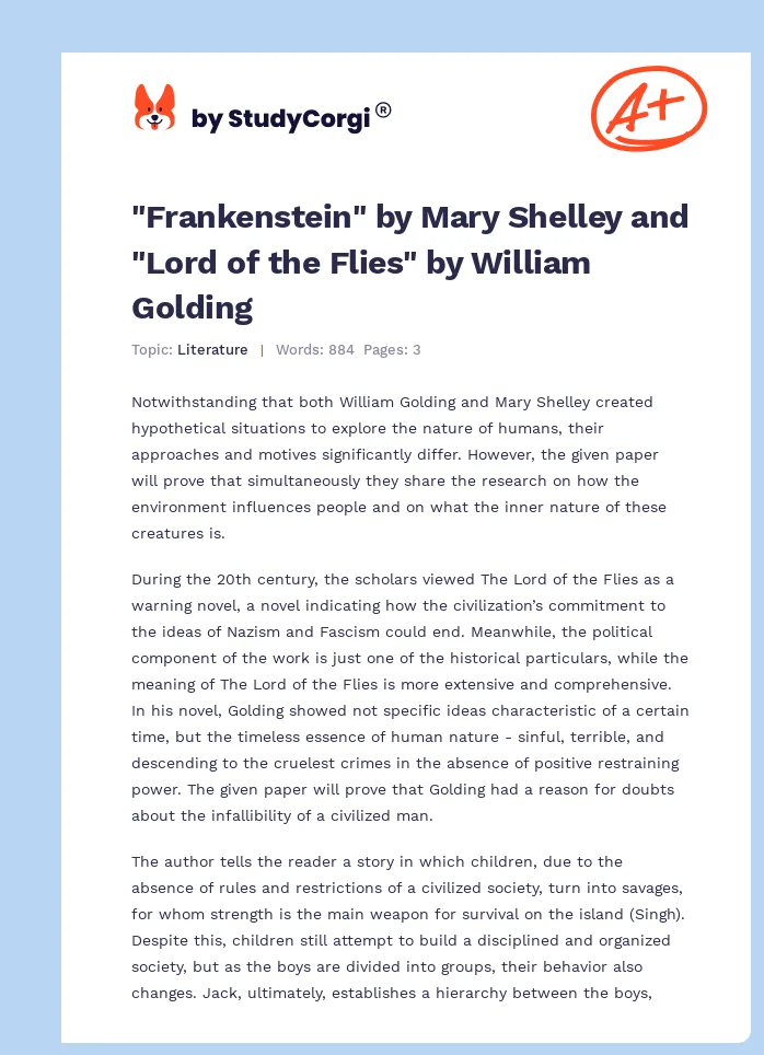 "Frankenstein" by Mary Shelley and "Lord of the Flies" by William Golding. Page 1