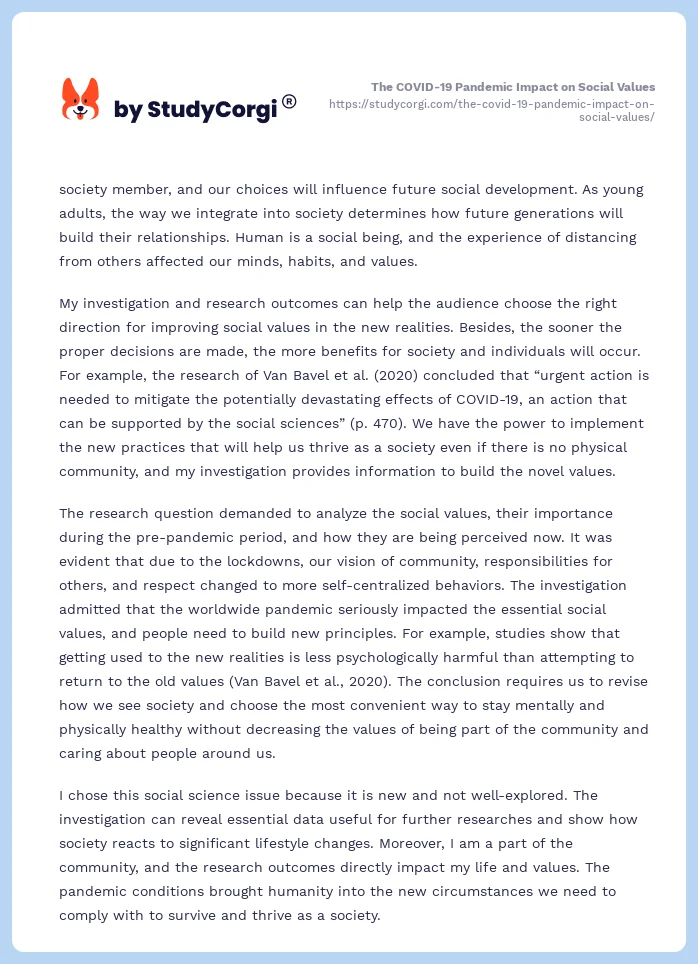 The COVID-19 Pandemic Impact on Social Values. Page 2