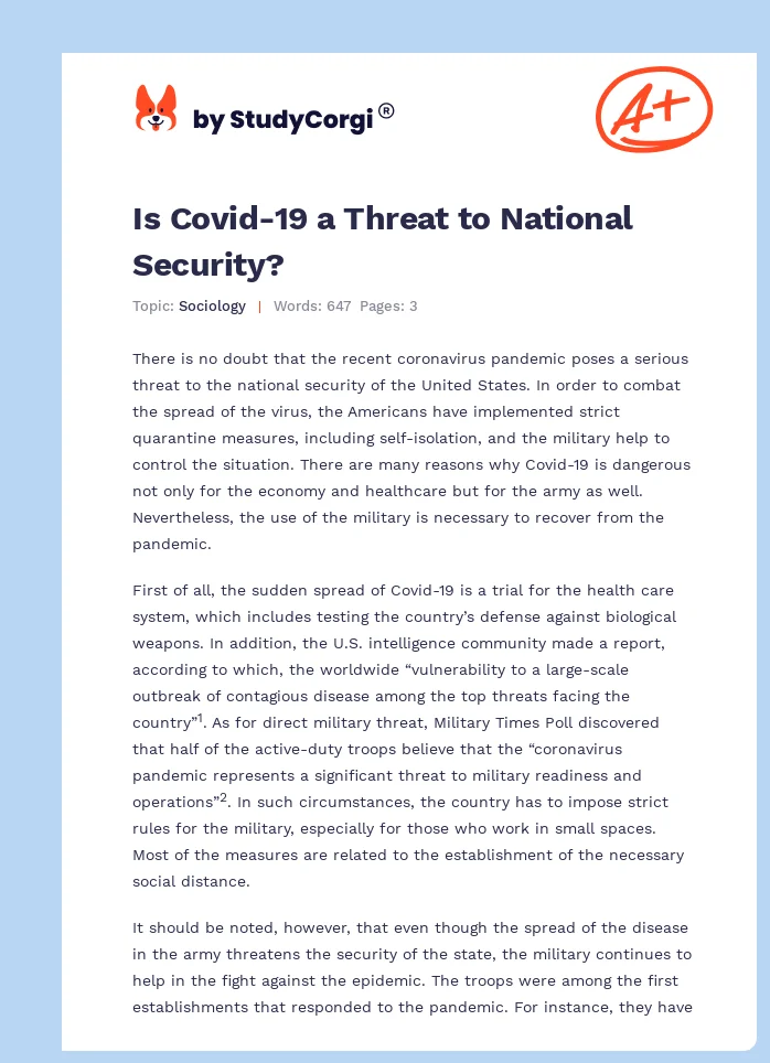 Is Covid-19 a Threat to National Security?. Page 1