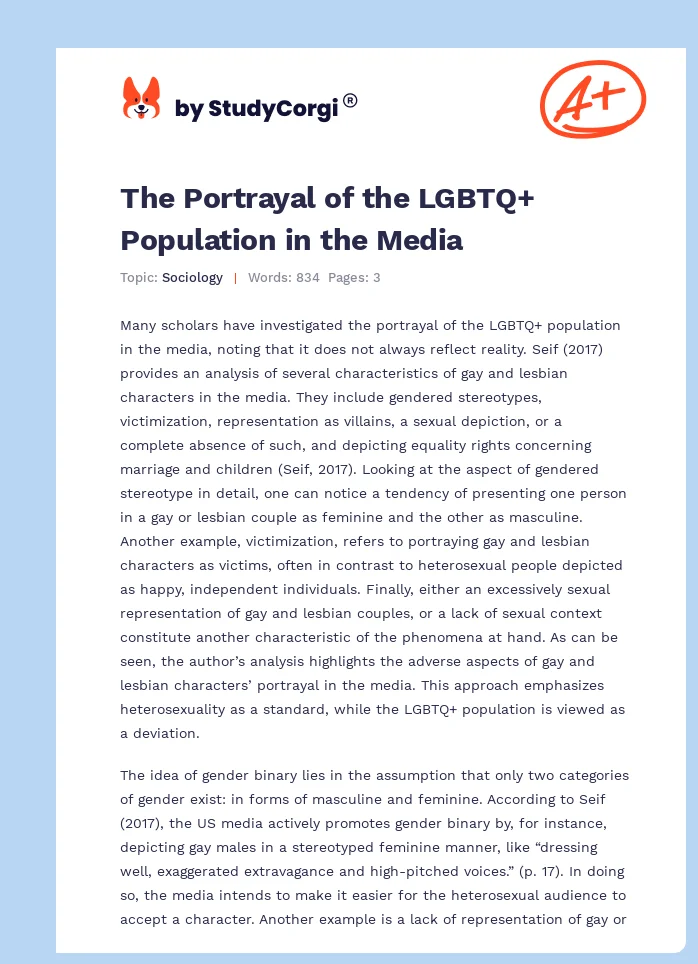 The Portrayal of the LGBTQ+ Population in the Media. Page 1