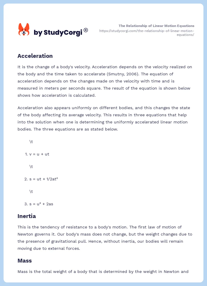 The Relationship of Linear Motion Equations. Page 2
