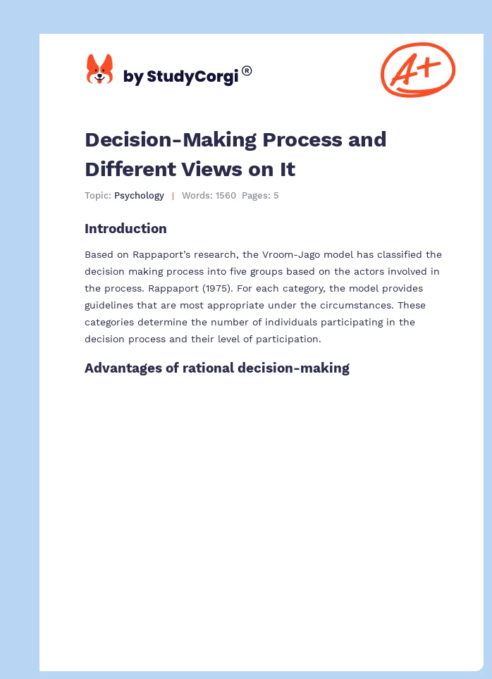 Decision-Making Process and Different Views on It. Page 1