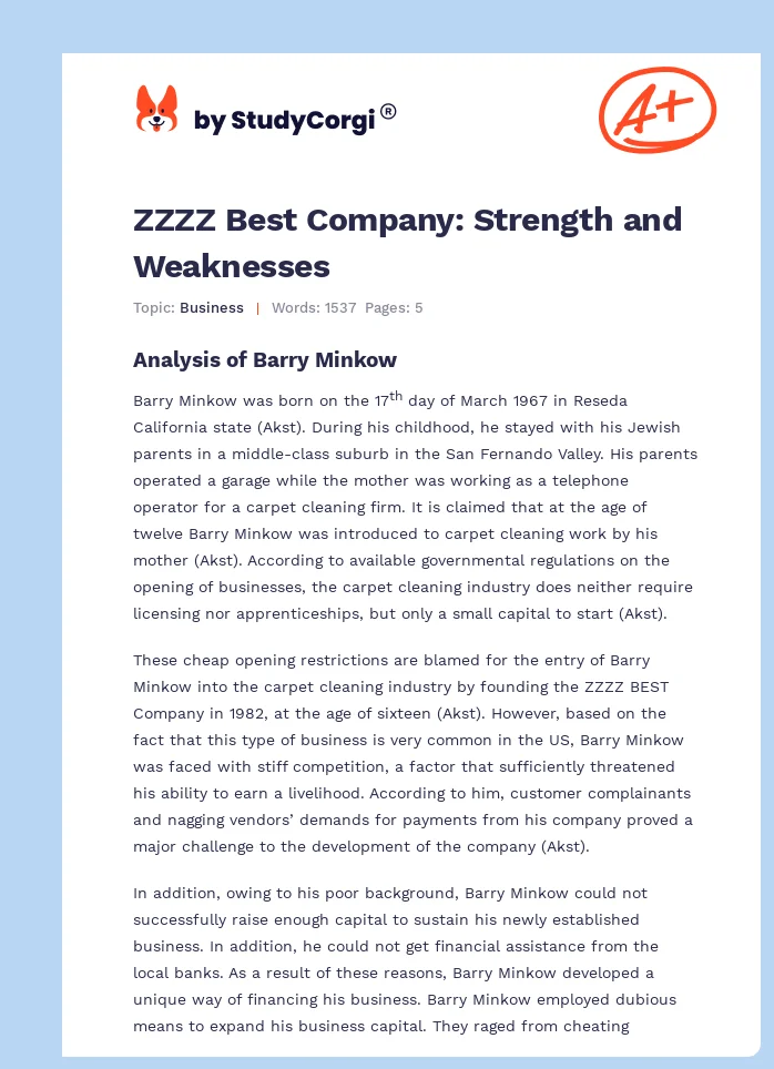 ZZZZ Best Company: Strength and Weaknesses. Page 1