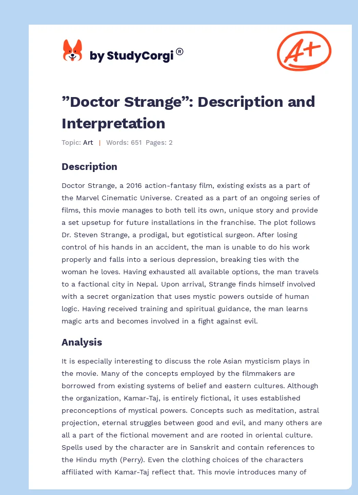 ”Doctor Strange”: Description and Interpretation. Page 1