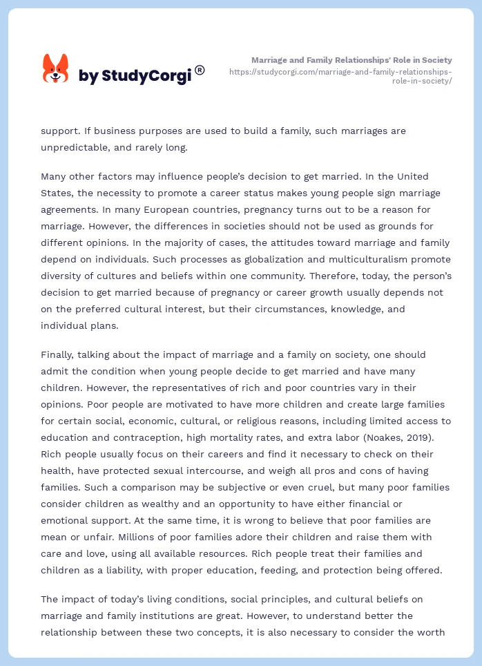 Marriage and Family Relationships' Role in Society. Page 2