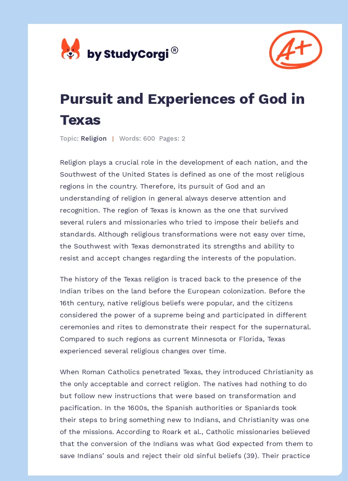 Pursuit and Experiences of God in Texas. Page 1