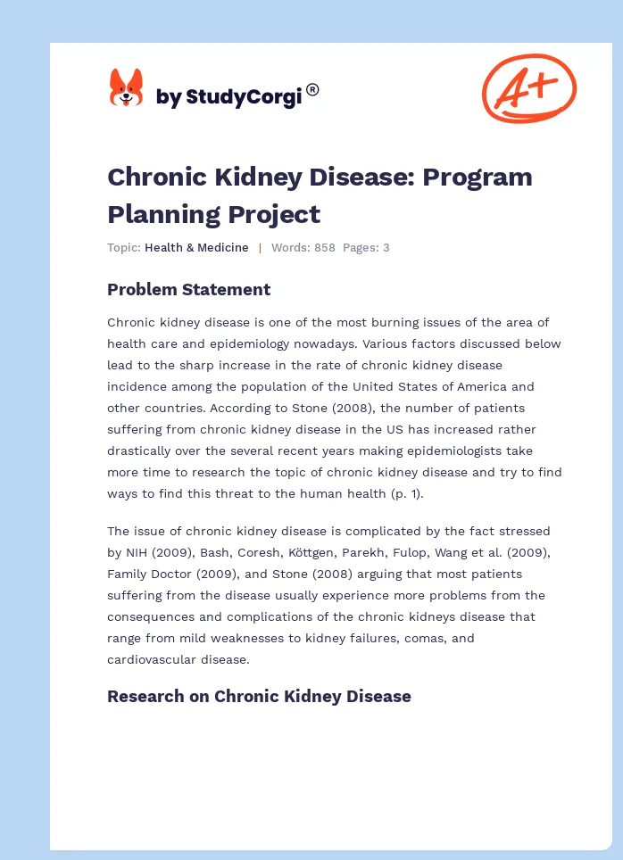 Chronic Kidney Disease: Program Planning Project. Page 1