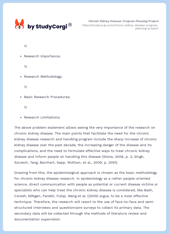 Chronic Kidney Disease: Program Planning Project. Page 2