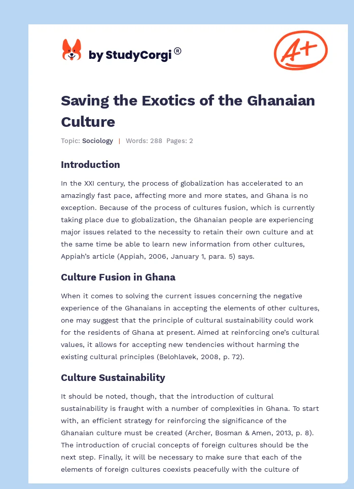 Saving the Exotics of the Ghanaian Culture. Page 1