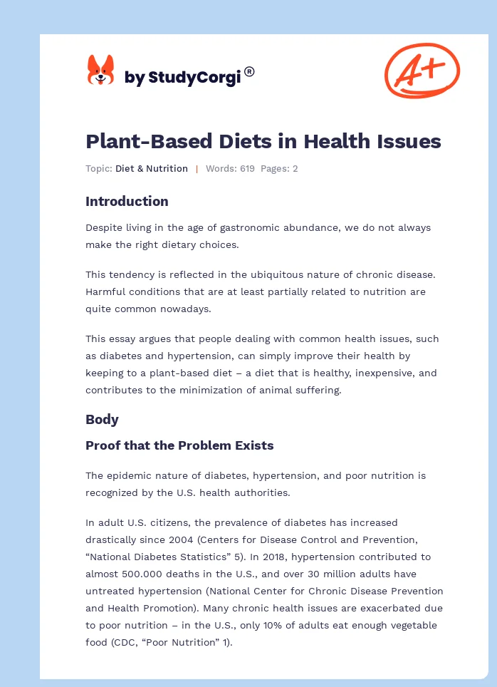 Plant-Based Diets in Health Issues | Free Essay Example