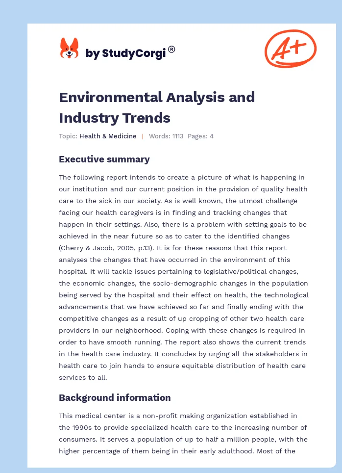 Environmental Analysis and Industry Trends. Page 1