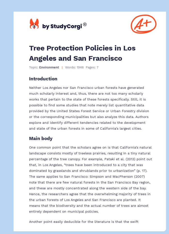 Tree Protection Policies in Los Angeles and San Francisco. Page 1