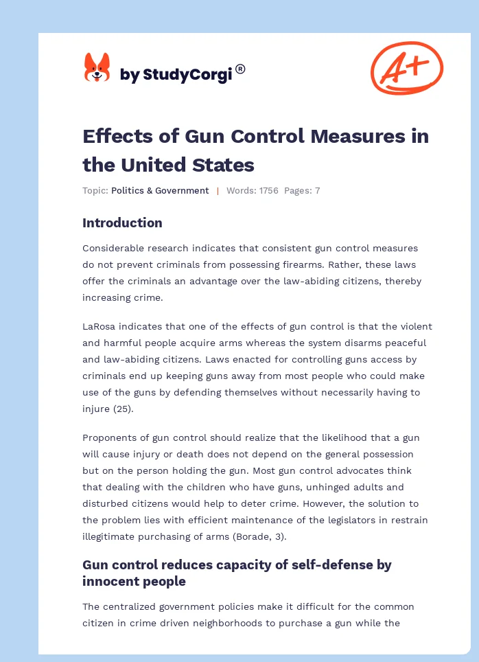 Effects of Gun Control Measures in the United States. Page 1