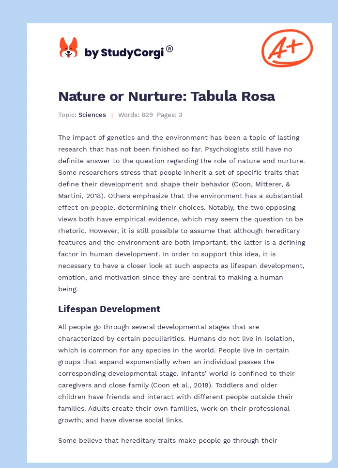 Nature or Nurture: Tabula Rosa. Page 1