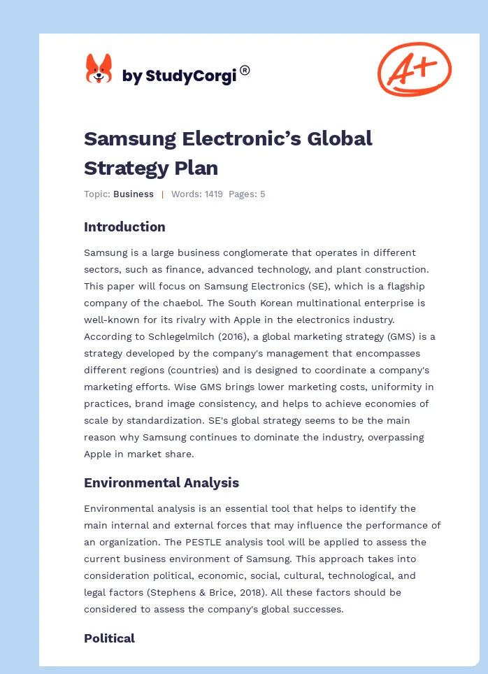 Samsung Electronic’s Global Strategy Plan. Page 1