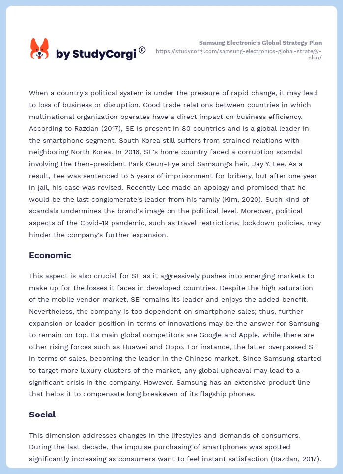 Samsung Electronic’s Global Strategy Plan. Page 2