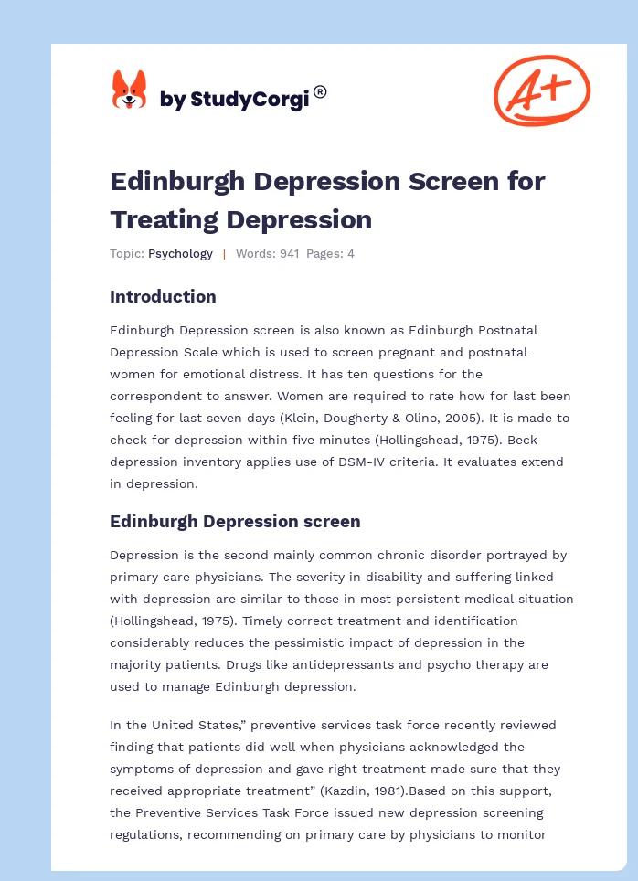 Edinburgh Depression Screen for Treating Depression. Page 1