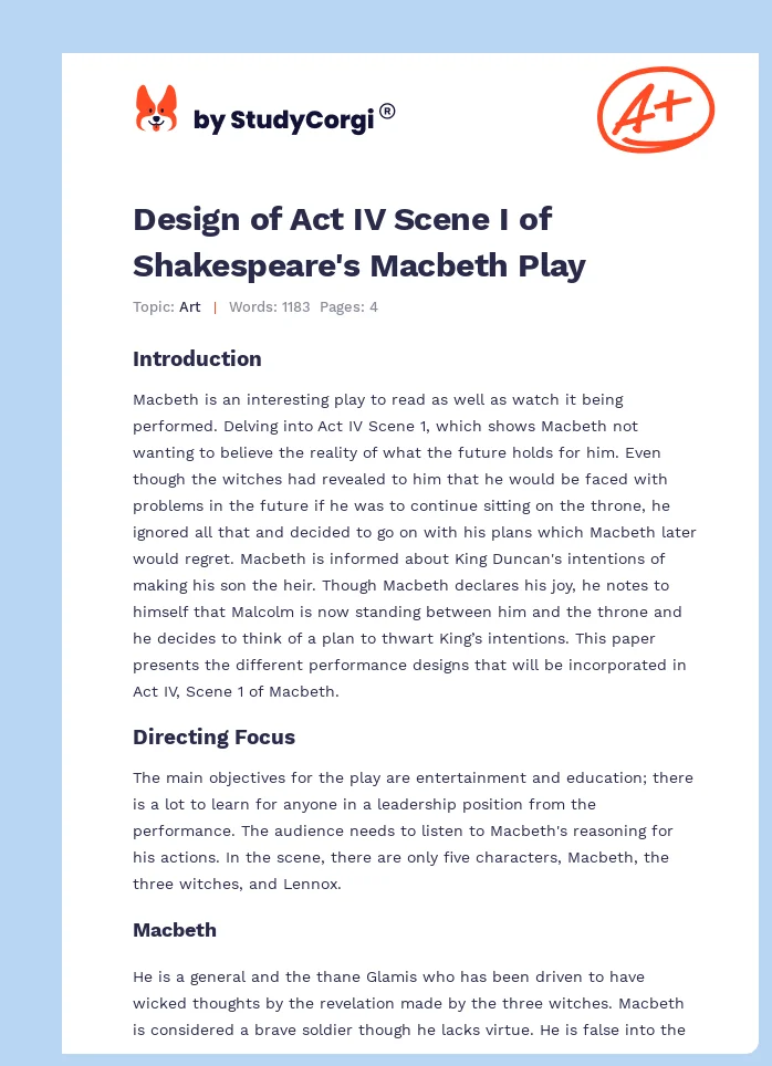 Design of Act IV Scene I of Shakespeare's Macbeth Play. Page 1