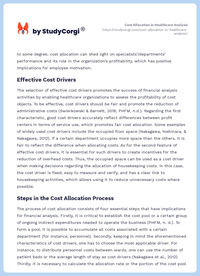 Cost Allocation in Healthcare Analysis. Page 2