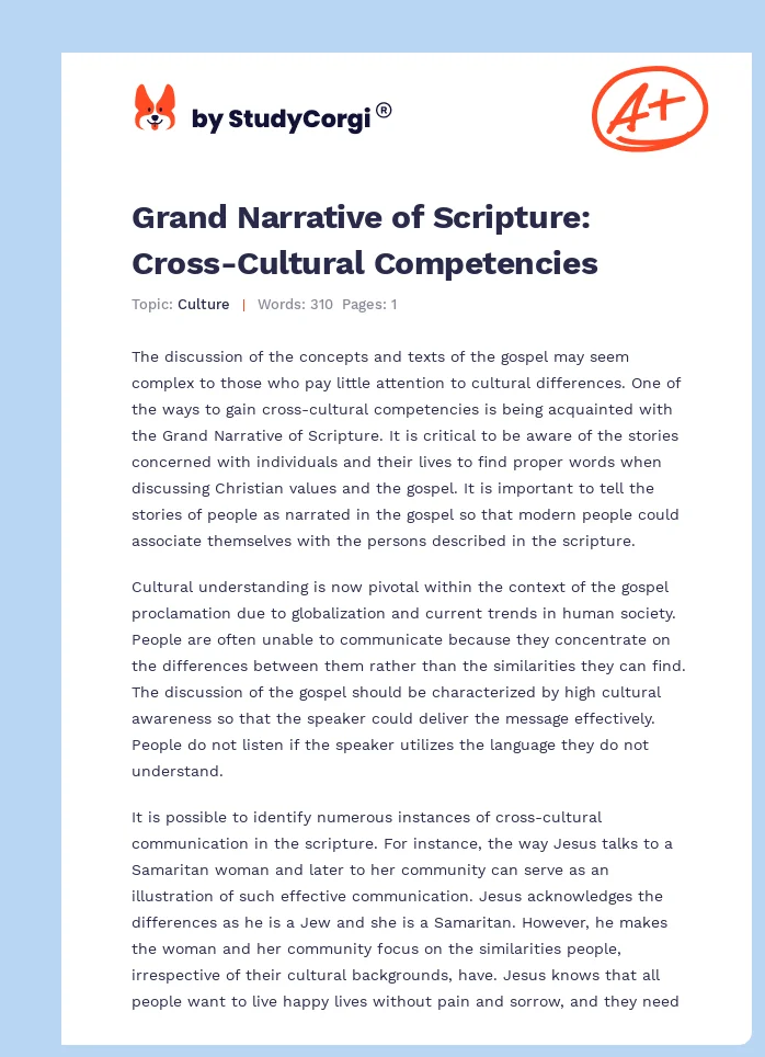 Grand Narrative of Scripture: Cross-Cultural Competencies. Page 1