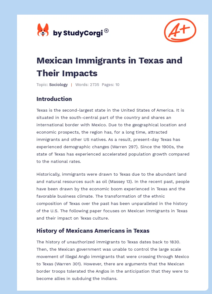 Mexican Immigrants in Texas and Their Impacts. Page 1