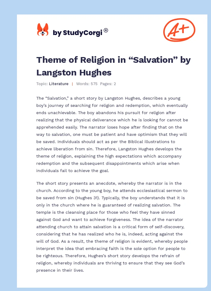 Theme of Religion in “Salvation” by Langston Hughes. Page 1