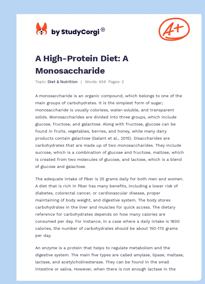 A High-Protein Diet: A Monosaccharide. Page 1
