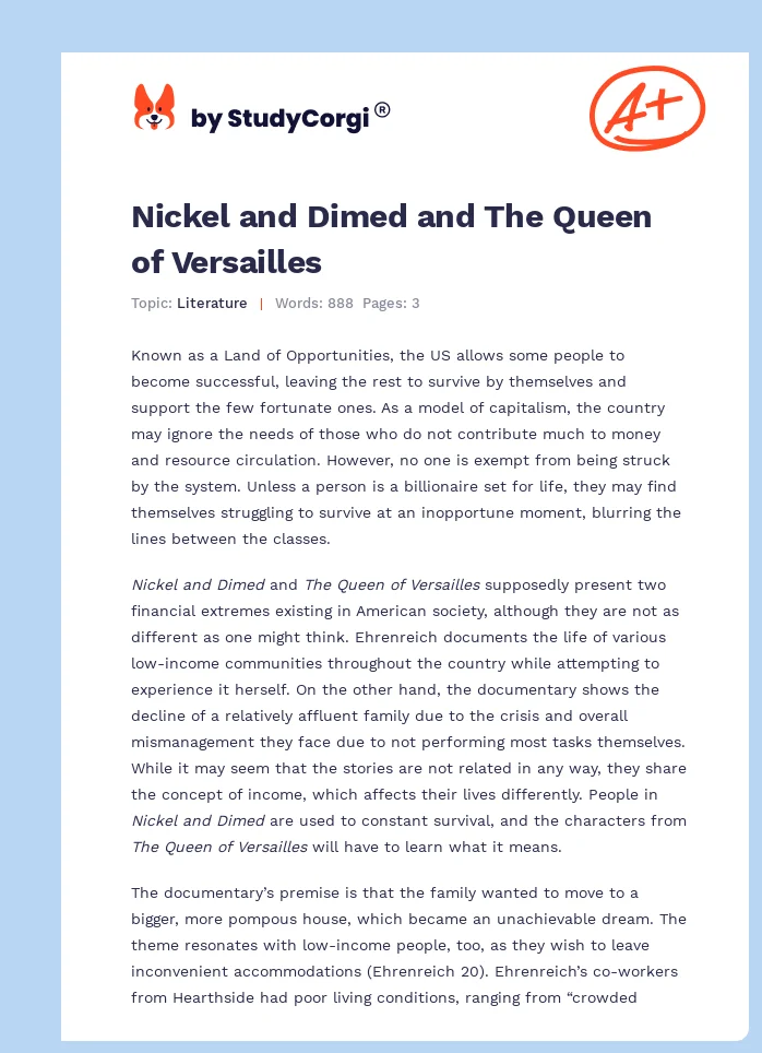 Nickel and Dimed and The Queen of Versailles. Page 1